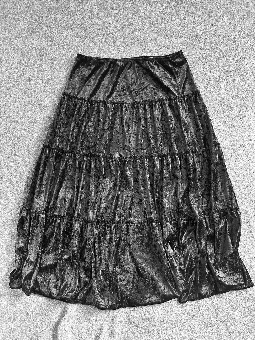 Black Crushed Velvet Tiered Maxi Skirt Womens Large Goth Witchy Whimsigoth